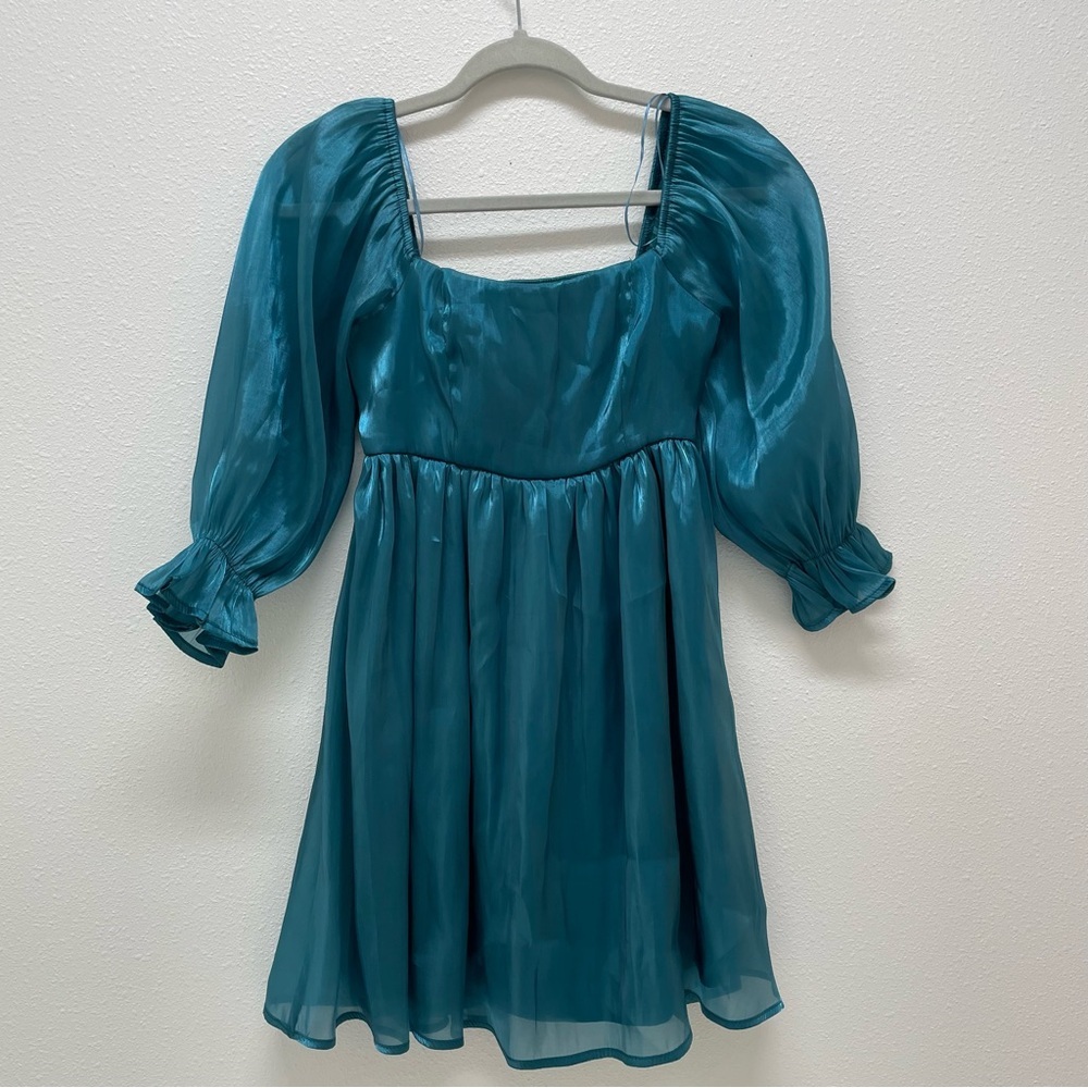 Thirty Thirty L A  Teal Dress with Puff Sleeves XS‎